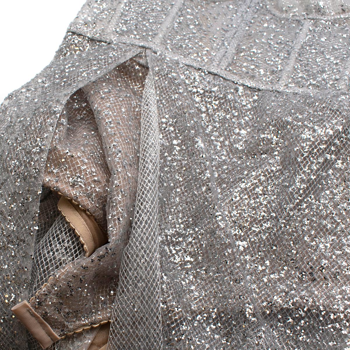 Berta Embellished Silver Mesh Strapless Corset Dress - Size US 4 2
