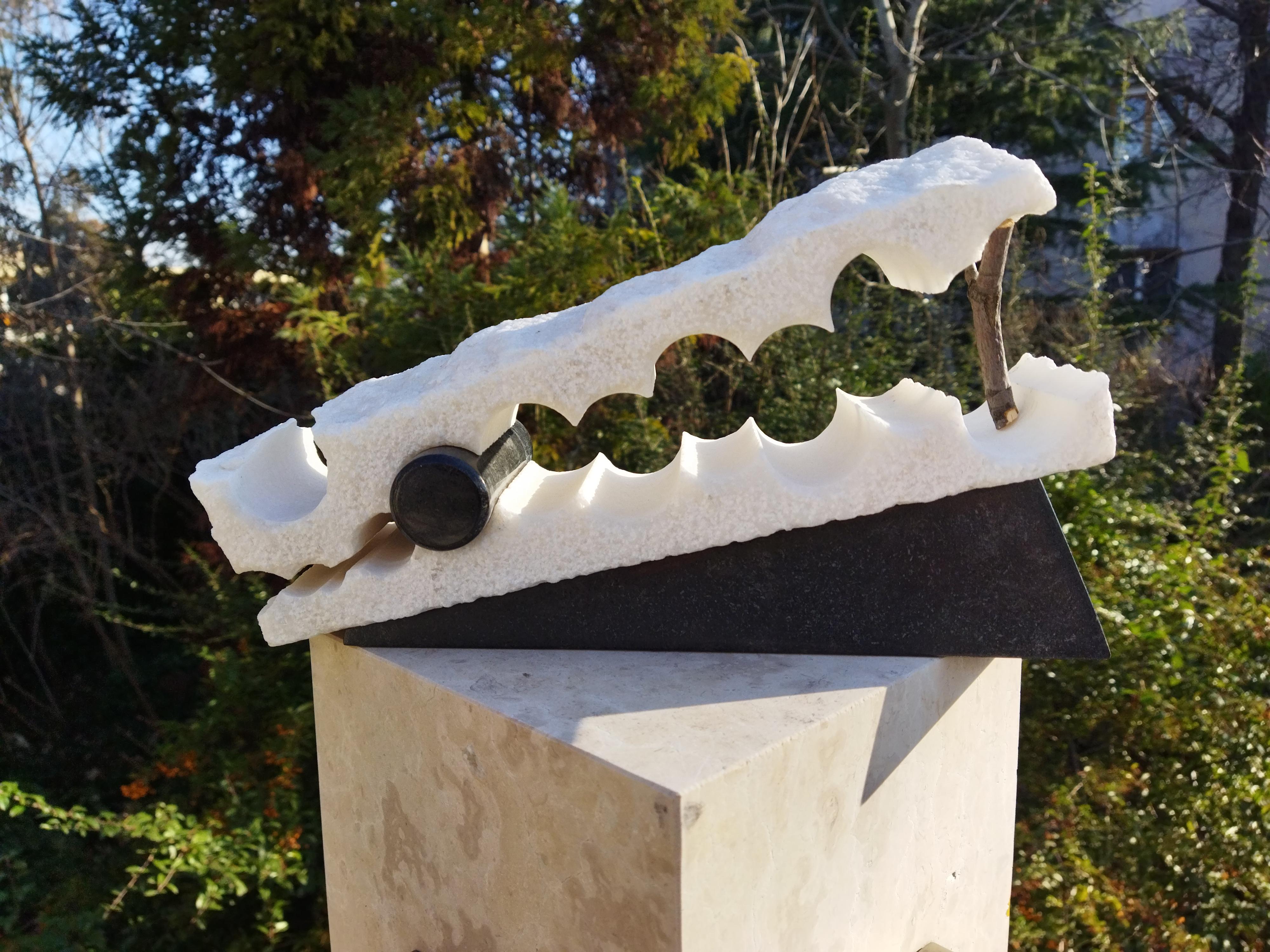 Bertalan Andrasfalvy Abstract Sculpture – Alligatorkopf Fossil II, Zeitgenössische Original-Skulptur