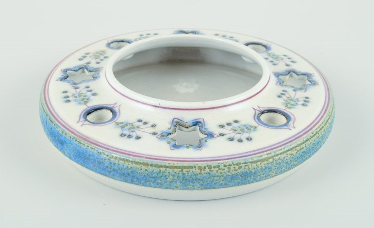 Danish Berte Jessen for Aluminia. Advent wreath in faience. Hand-painted.  For Sale