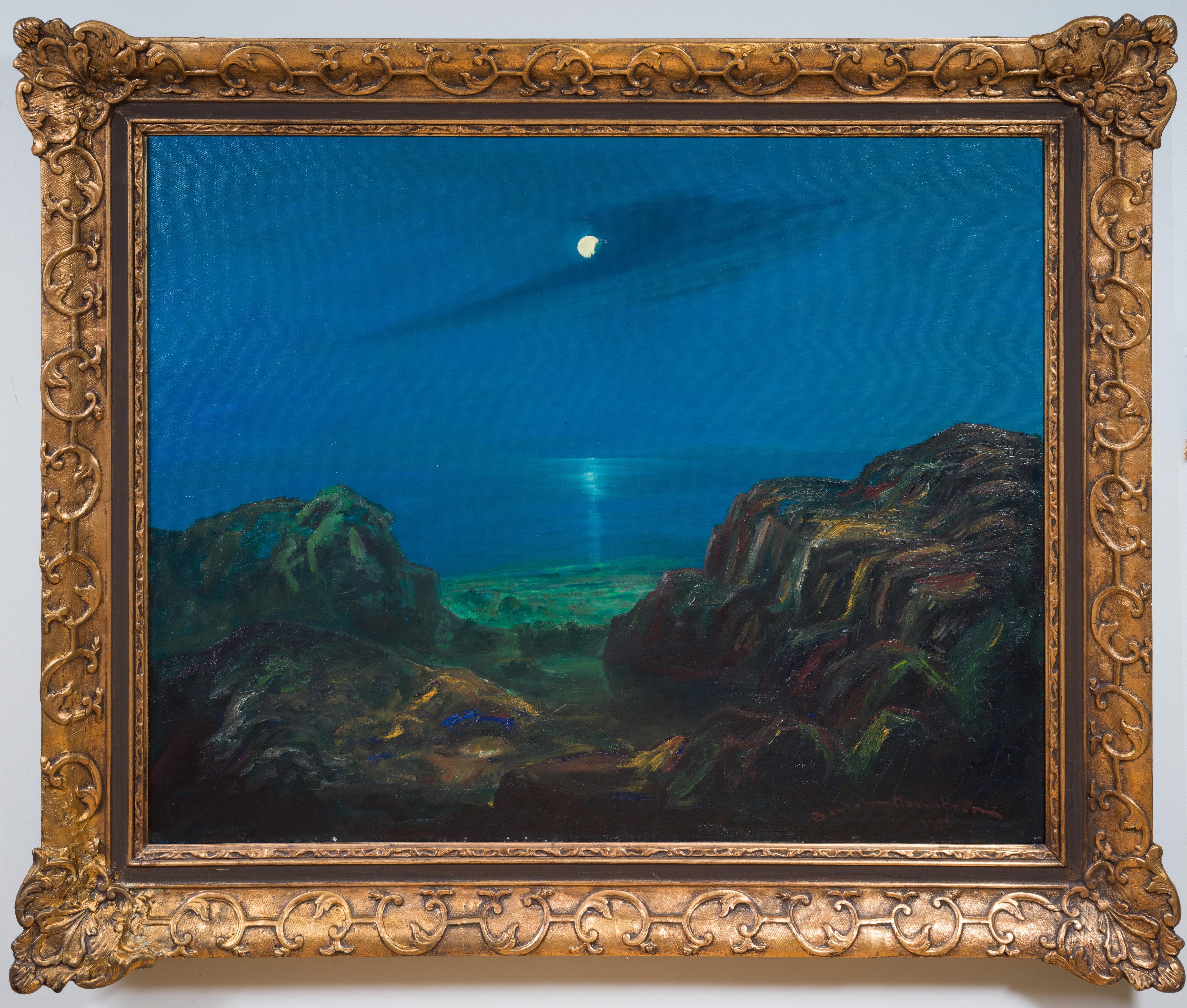 Bertel Bertel-Nordström Landscape Painting - Moonlit Coastal Landscape, 1936
