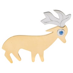 Bertel Gardberg Modernist 1960's Sapphire 18 Karat Gold Vintage Deer Brooch