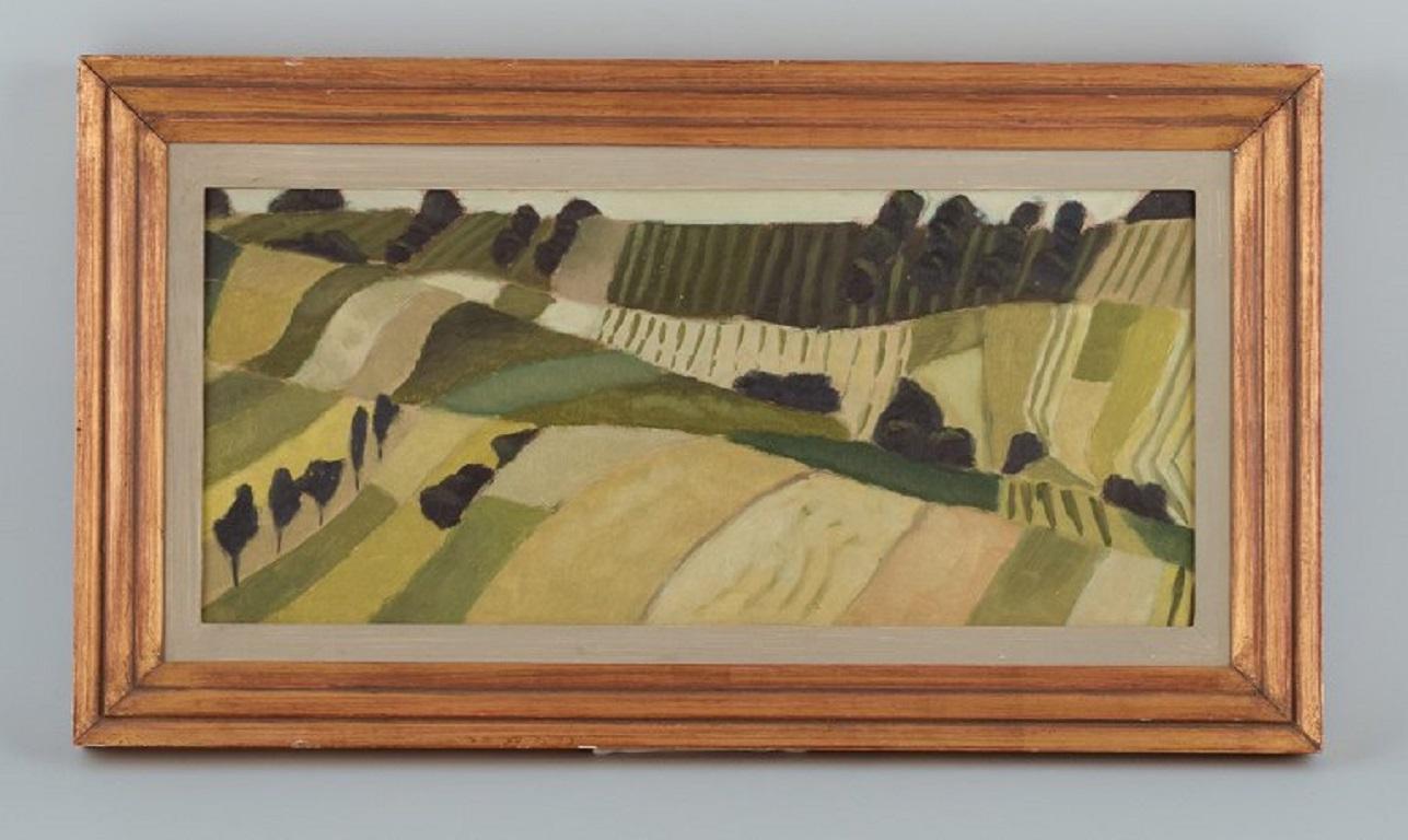 Bertel Granfelt, listed Swedish artist.
Modernist landscape.
Oil on board.
1960s.
Unsigned.
Provenance: Artist's family.
Perfect condition.
Dimensions: 48 x 20.5 cm. / 57.5 x 32 cm. with frame.
  