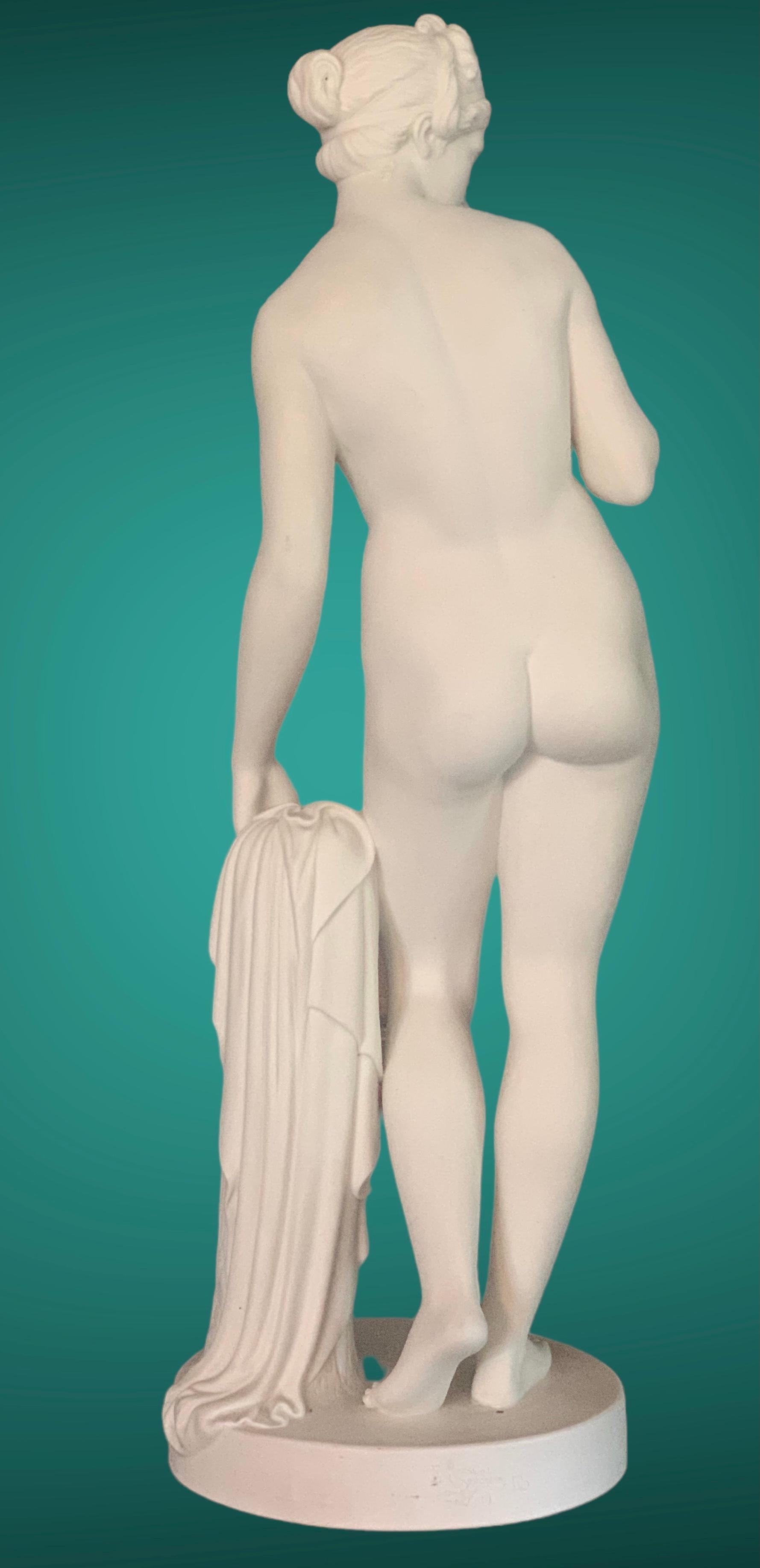 « Venus with Apple » bisque figure after Thorvaldsen 
A large figure in bisque /parian after original marble statue carved in Rom by Berle Thorvaldsen in 1813-16, commissioned by Countess Vorontsova. The Original statue now in Le Louvre Paris.