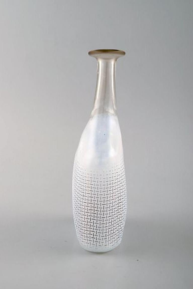 Scandinavian Modern Bertel Vallien for Kosta Boda, Sweden, Vase or Bottle in Light Blue Art Glass