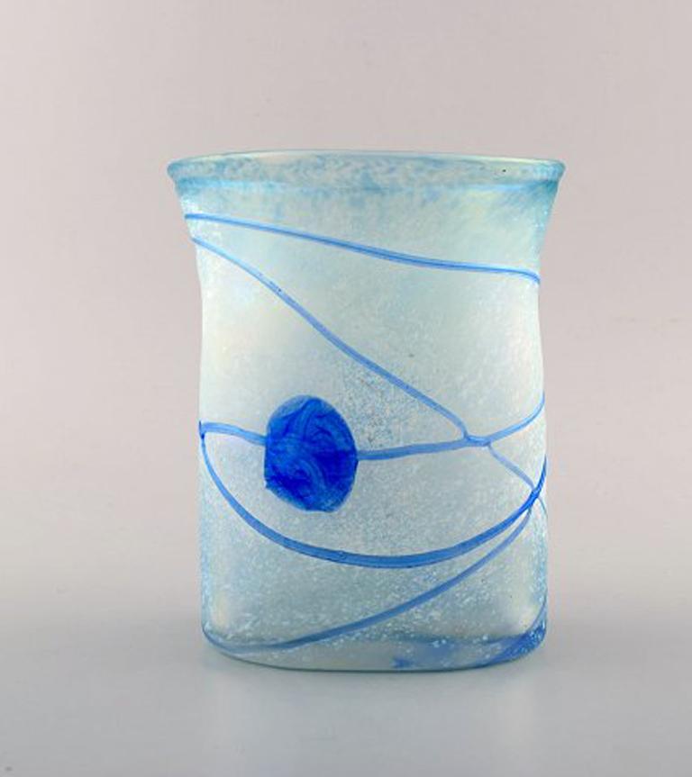Scandinavian Modern Bertel Vallien for Kosta Boda, Sweden, Vase in Light Blue Mouth Blown Art Glass