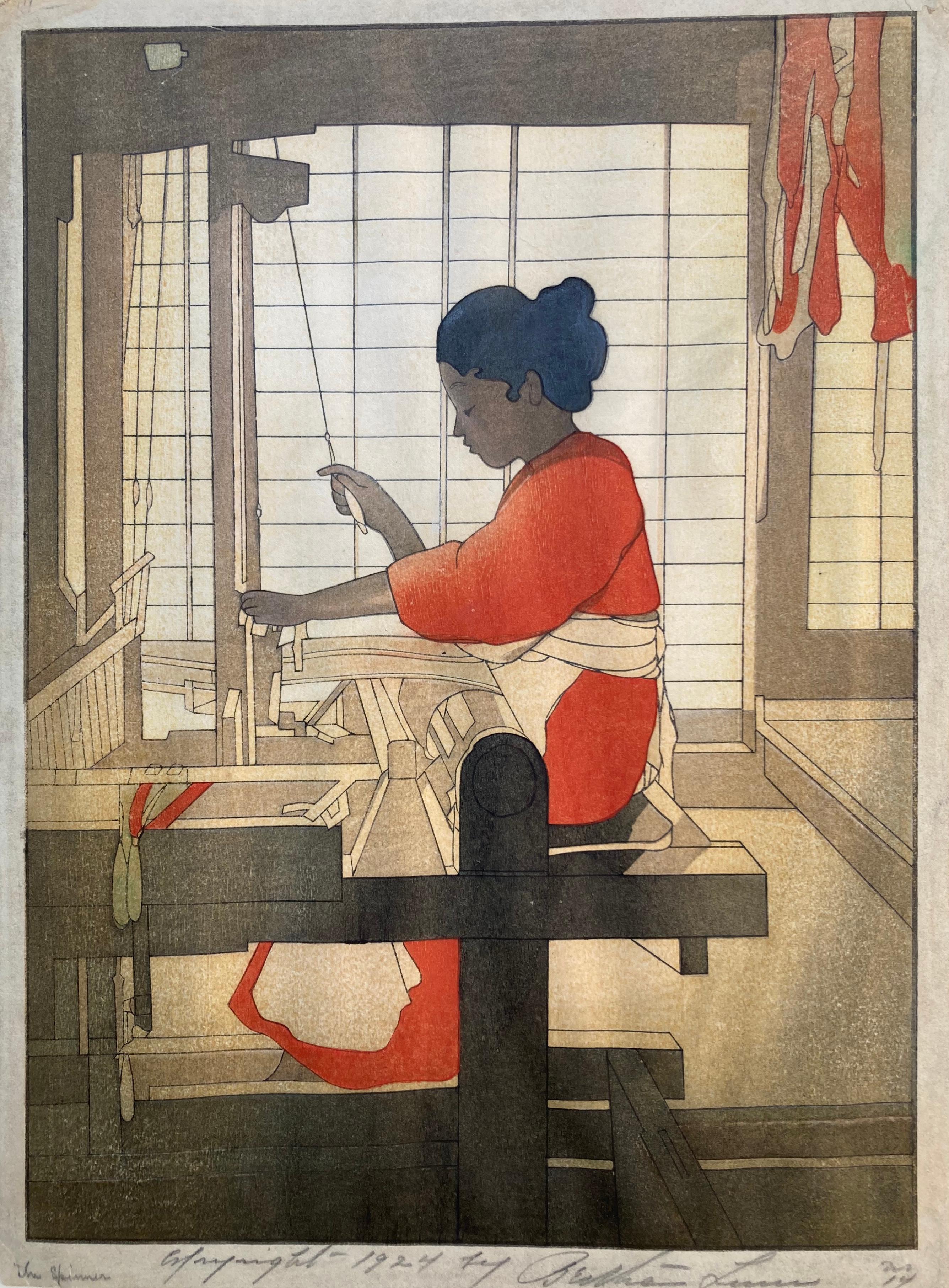 Bertha Boynton Lum Figurative Print - THE SPINNER aka Weaver