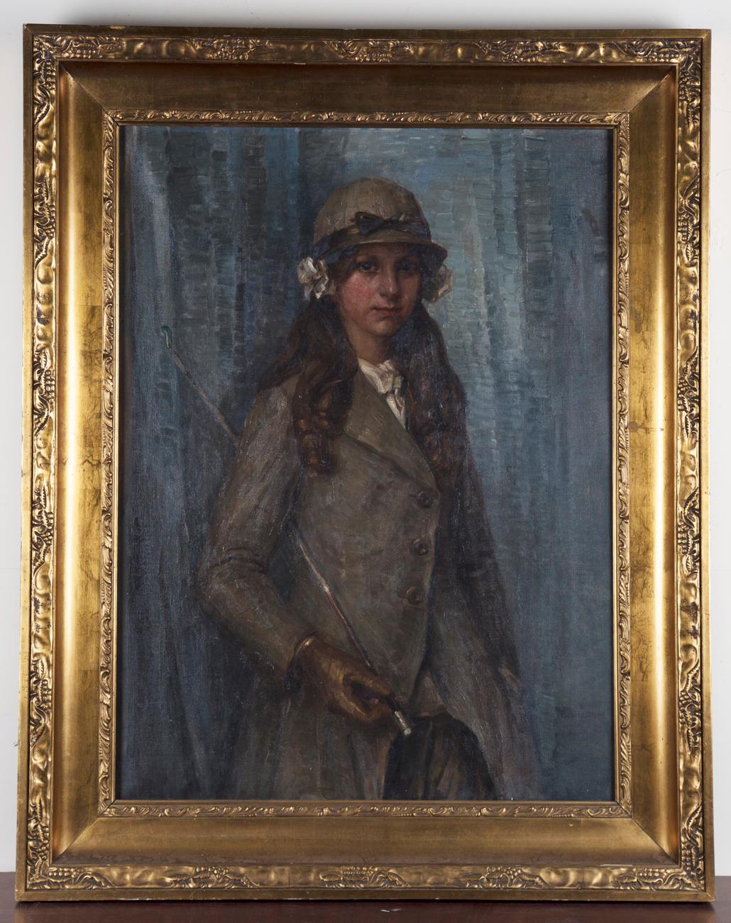 Portrait of a young girl in riding attire - Painting by Bertha Dorph