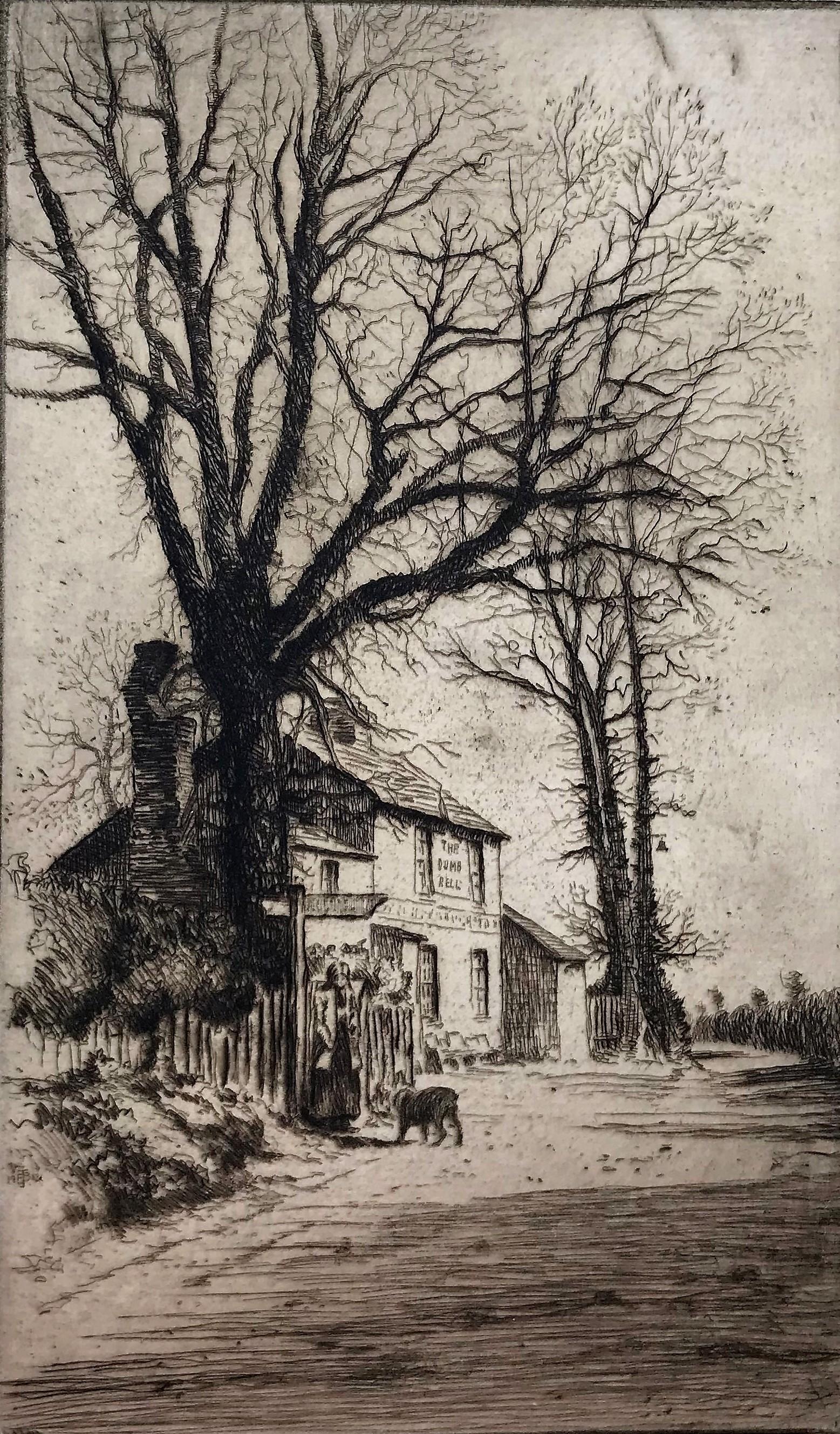 Dumb Bell Inn -- Near London.  (Grau), Landscape Print, von Bertha Evelyn Clausen Jaques