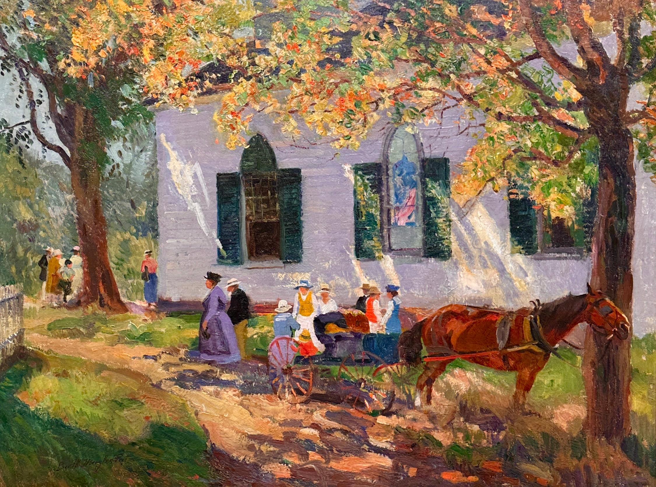 Bertha Menzler Peyton Landscape Painting - "Annisquam Church" by American Female Artist: Bertha Sophia Menzler-Peyton