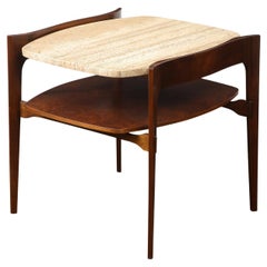 Bertha Schaefer Elegant 2-Tier Side Table with Travertine Top 1950s