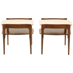 Bertha Schaefer End or Side Tables Walnut with Travertine Tops