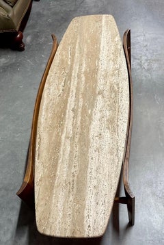 Gordon's Johnson City, TN Mid-Century Surfboard Travertine Coffee Cocktail Table