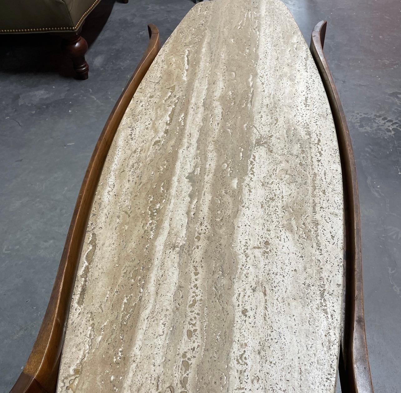 Gordon's Johnson City, TN Mid-Century Surfboard Travertine Coffee Cocktail Table In Good Condition In West Hartford, CT
