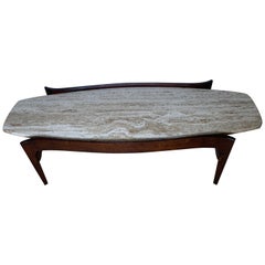 Bertha Schaefer for M. Singer & Sons Walnut and Travertine Coffee Table