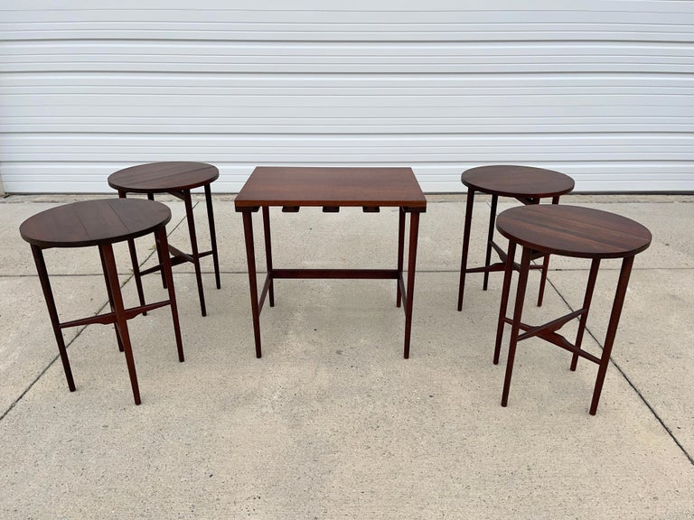 Award winning set of nesting serving tables designed by Bertha Schaefer for M. Singer & Sons in 1952 and produced in Italy for the Singer Modern collection.
These were exhibited in the Good Design show at MoMa in 1952 (see archive