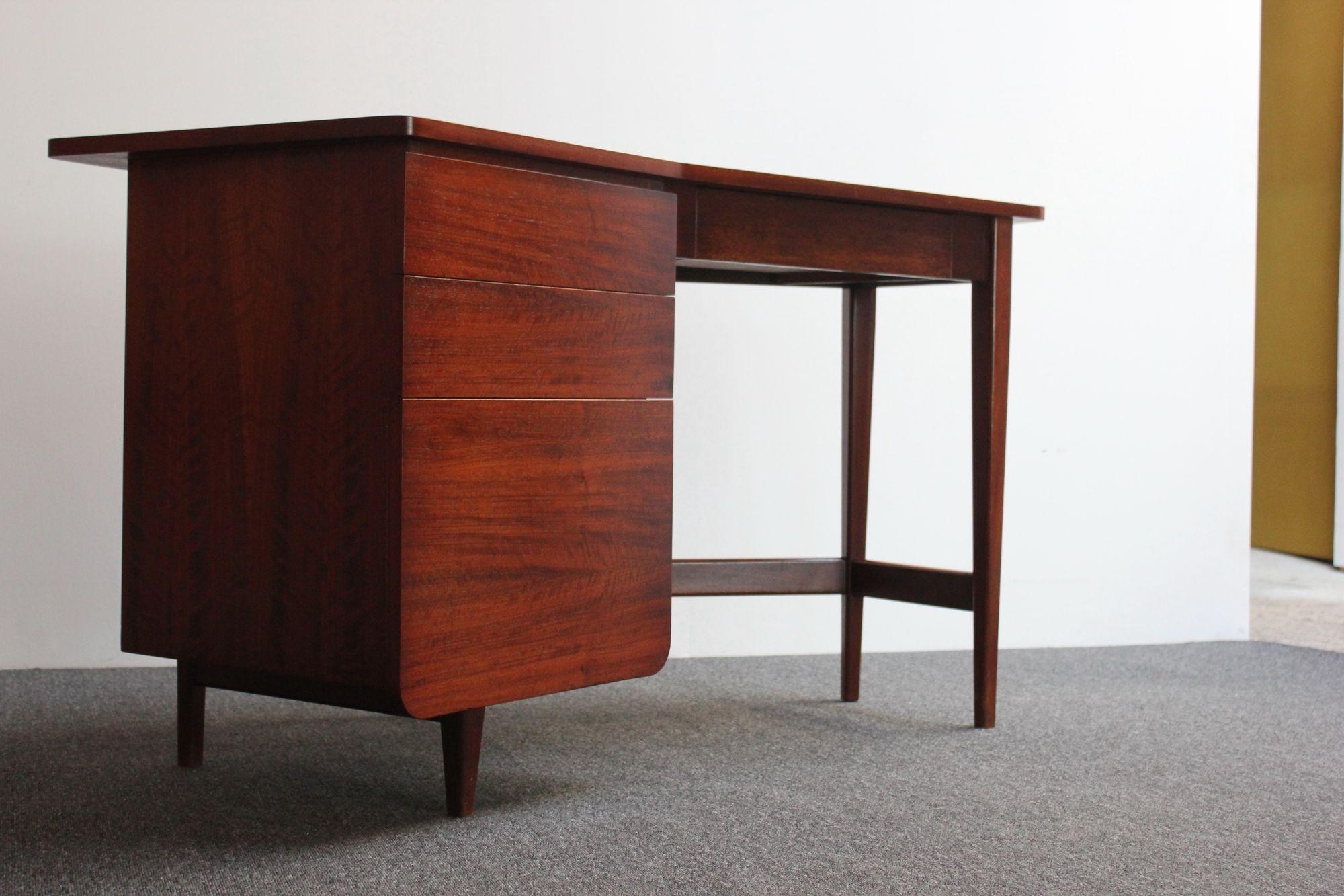American Bertha Schaefer for Singer and Sons Italian Walnut Asymmetrical Desk For Sale