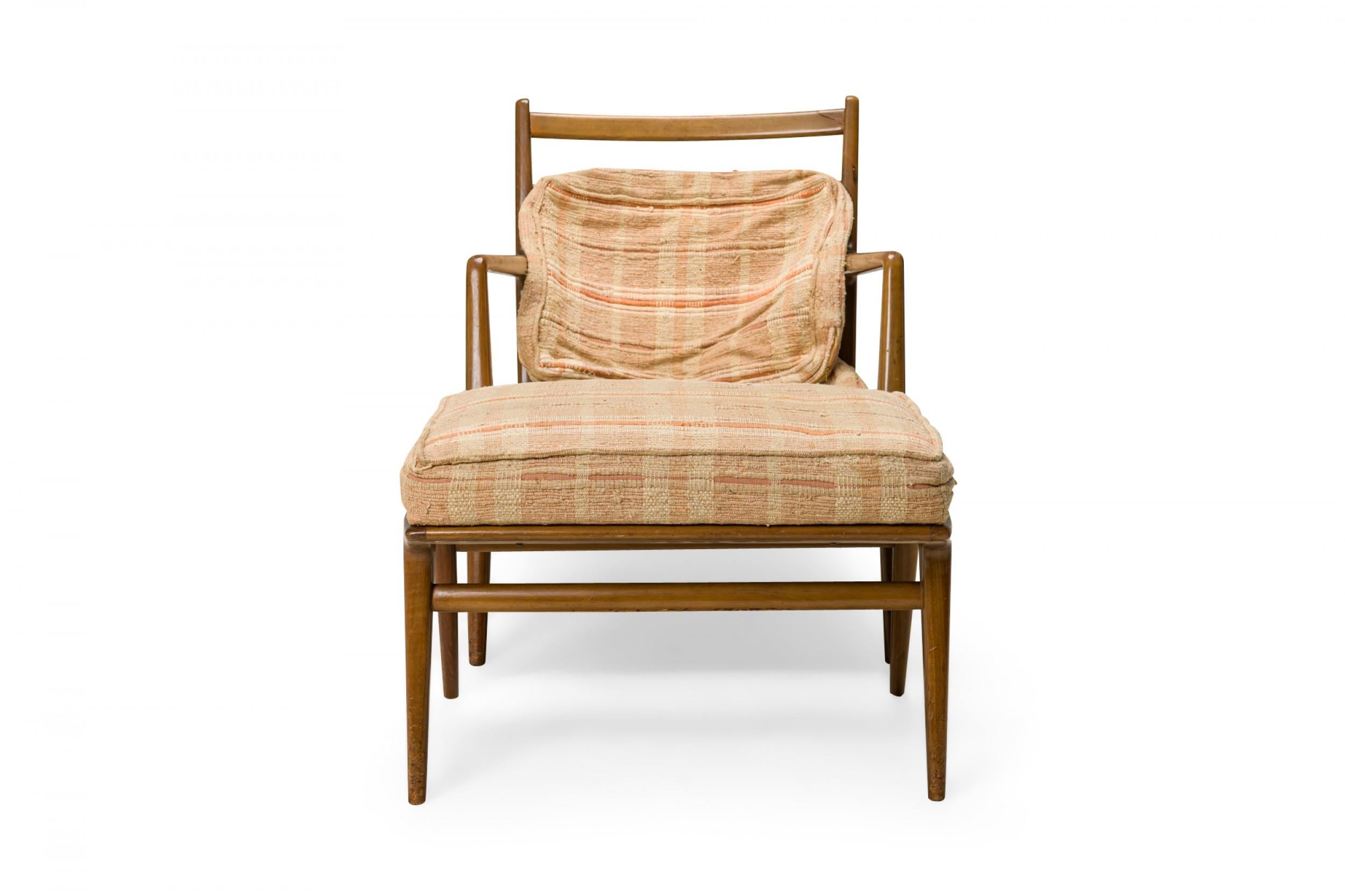 Bertha Schaefer for Singer & Sons Beige Plaid and Walnut Lounge Chair In Good Condition For Sale In New York, NY