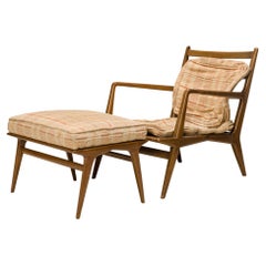 Bertha Schaefer for Singer & Sons Beige Plaid and Walnut Lounge Chair