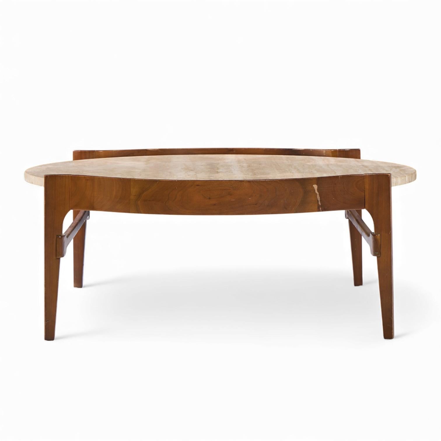 Américain Bertha Schaefer for Singer & Sons Mid Century Travertine and Walnut Coffee Table en vente