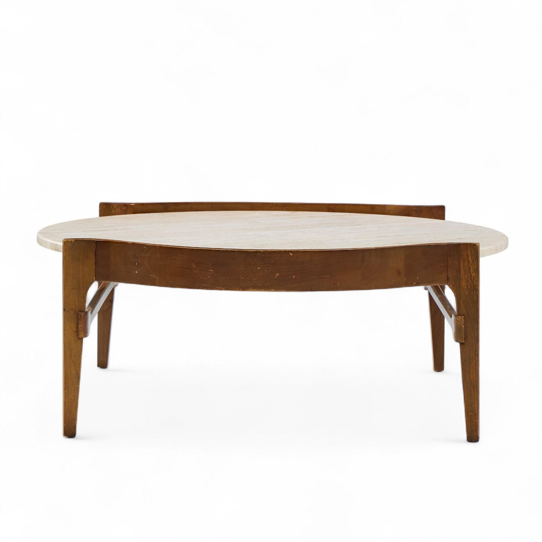 Américain Bertha Schaefer for Singer & Sons Mid Century Travertine and Walnut Coffee Table en vente