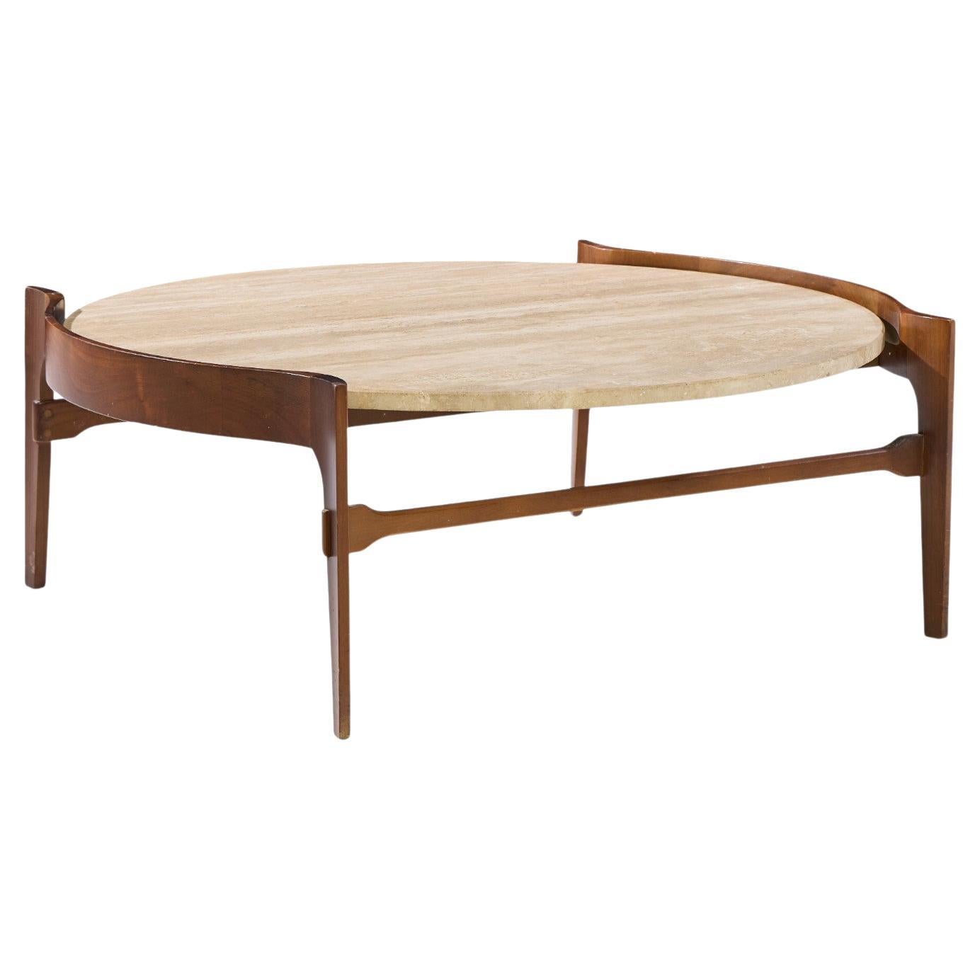 Bertha Schaefer for Singer 
Sons Mid Century Travertine and Walnut Coffee Table