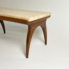 Bertha Schaefer for Singer & Sons Rare Sculptural Travertine & Walnut Table