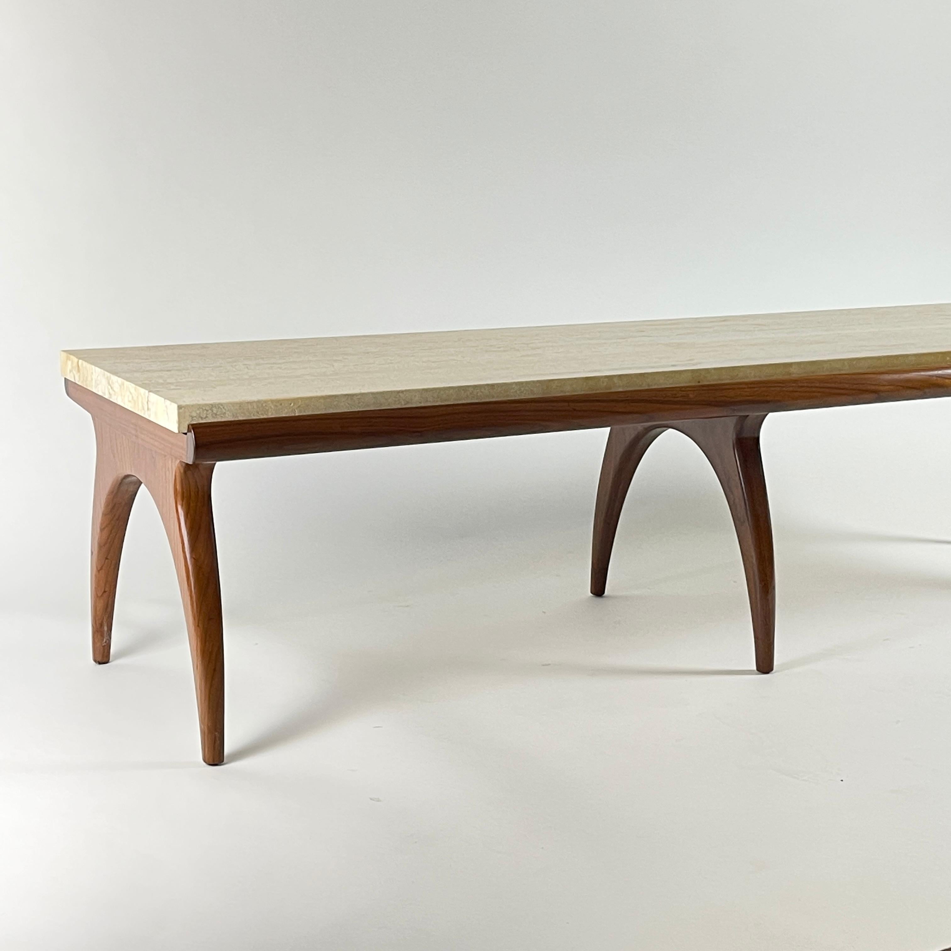 Bertha Schaefer for Singer & Sons Rare Sculptural Travertine & Walnut Table In Good Condition In Hudson, NY