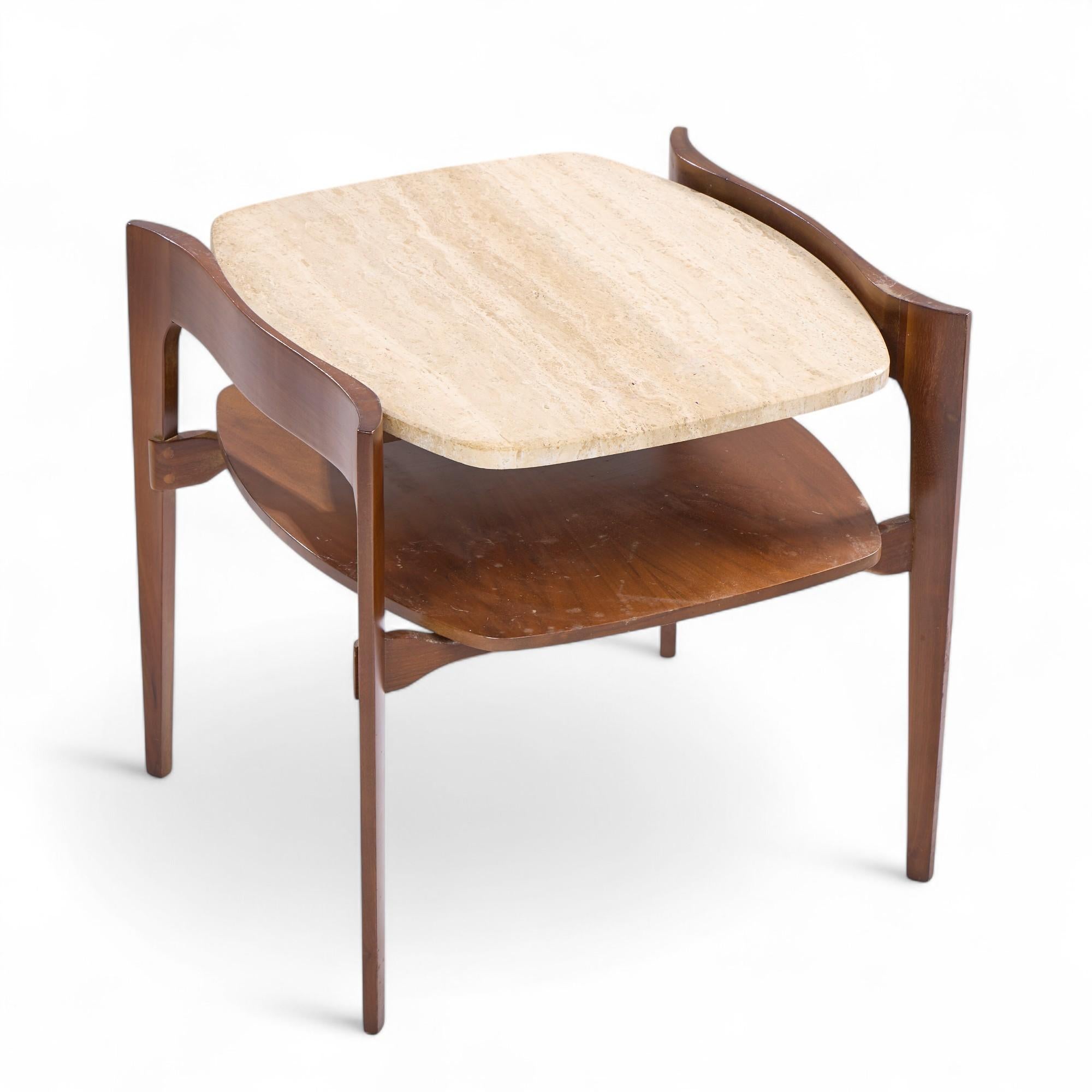 Tables d'appoint en travertin sculpté et noyer Bertha Schaefer for Singer & Sons - Paire en vente 5