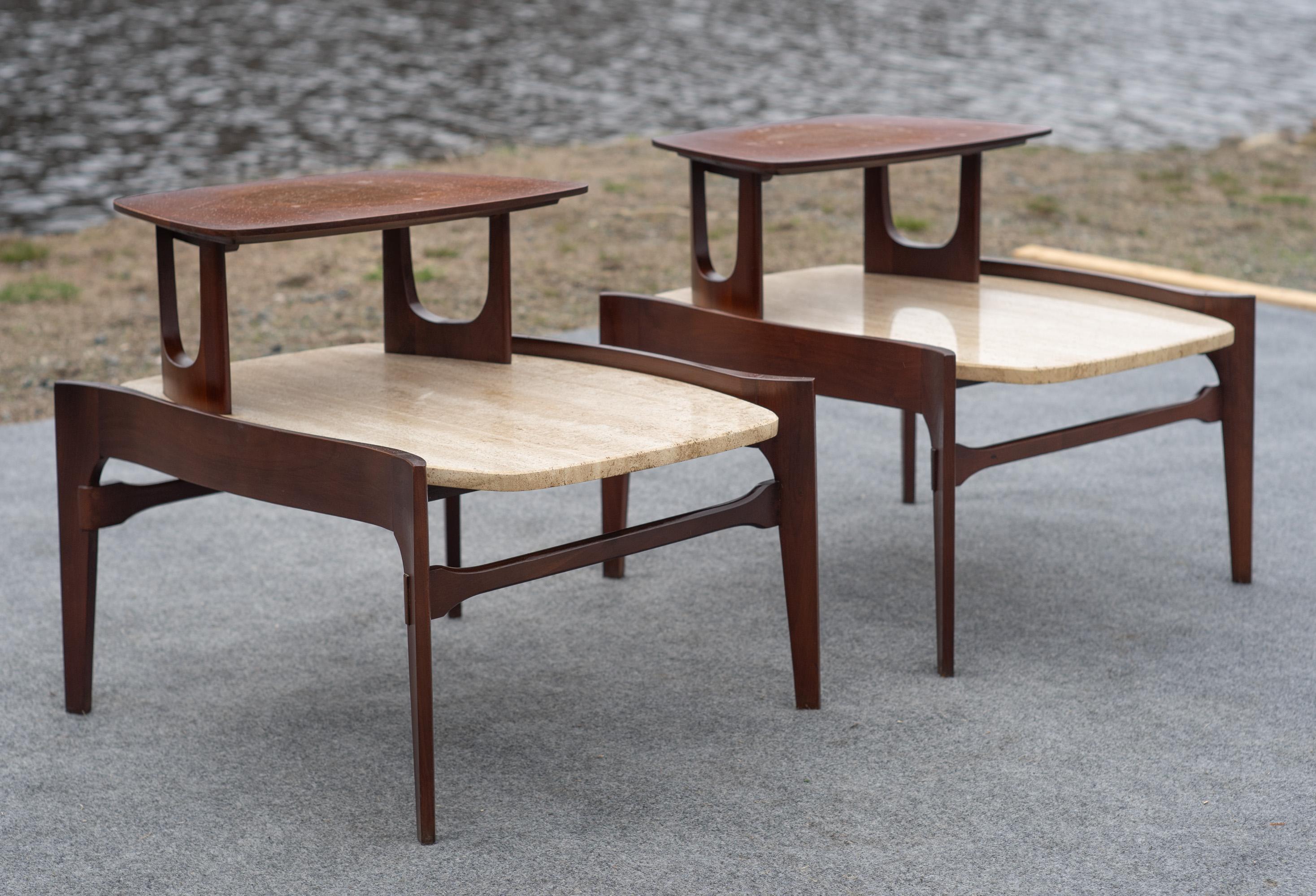 Bertha Schaefer for Singer & Sons Walnut & Travertine Marble Living Table Set For Sale 6