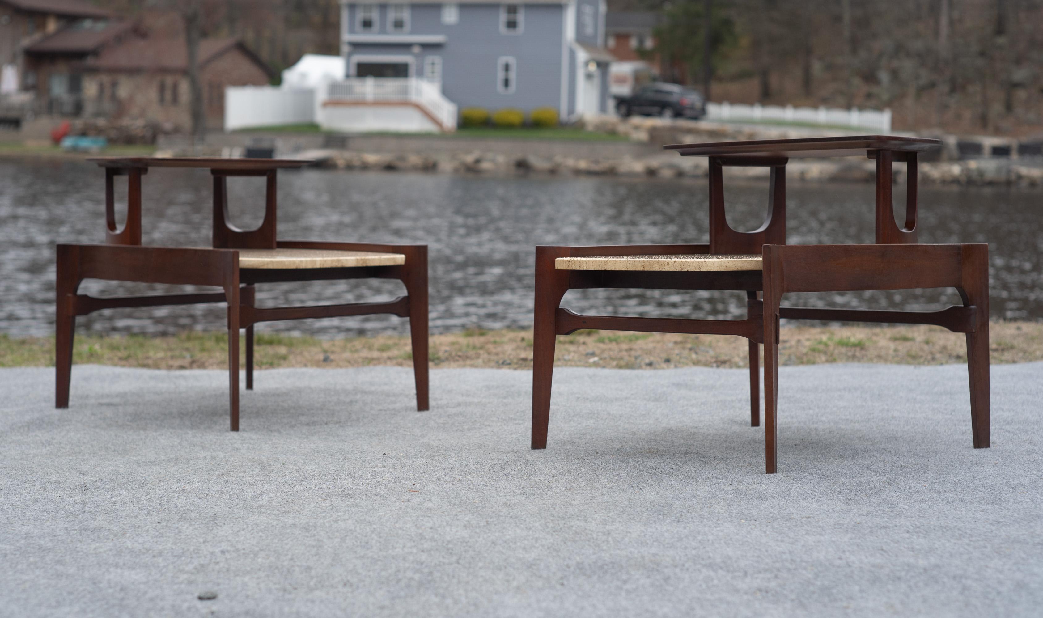 Bertha Schaefer for Singer & Sons Walnut & Travertine Marble Living Table Set For Sale 9
