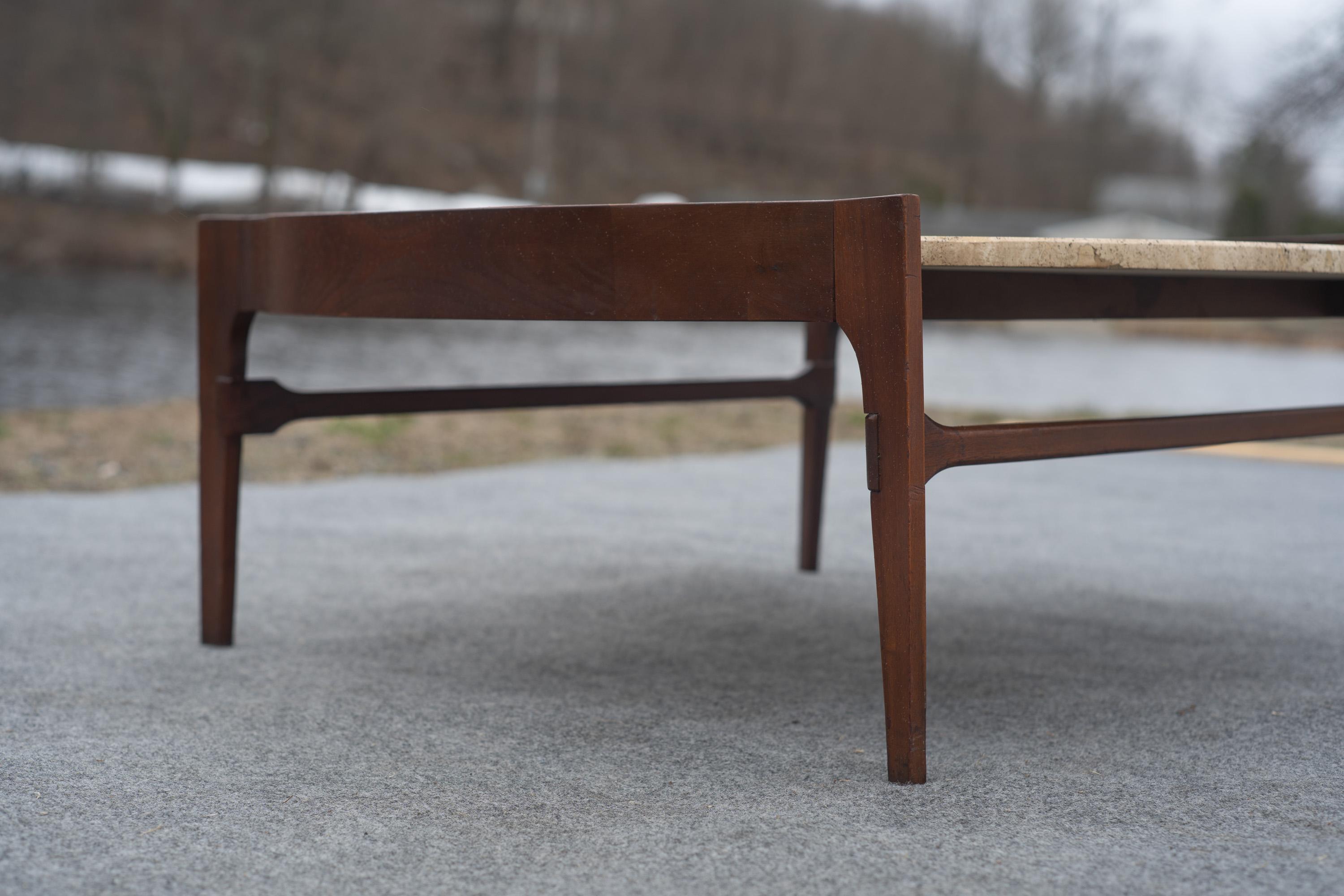 Bertha Schaefer for Singer & Sons Walnut & Travertine Marble Living Table Set In Good Condition For Sale In Philadelphia, PA