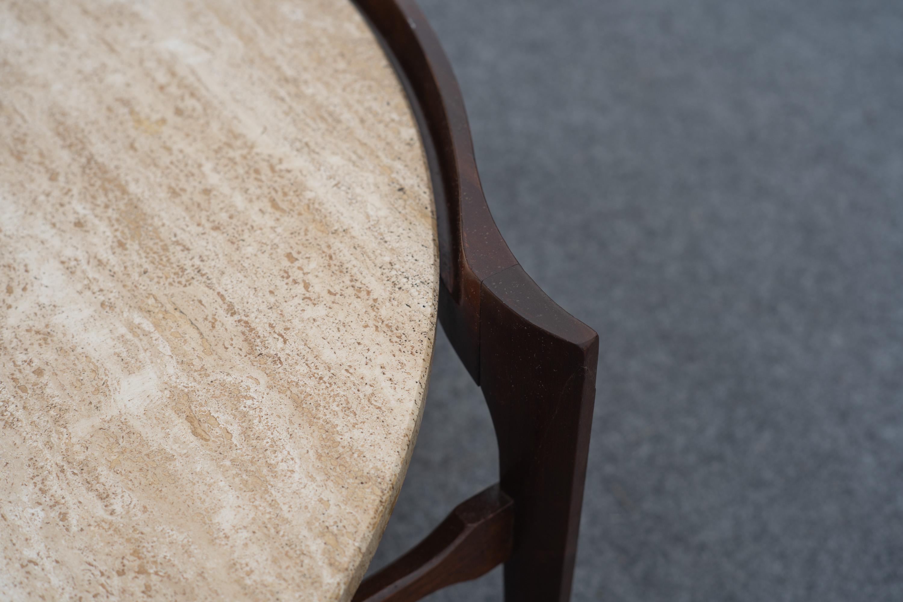 Bertha Schaefer for Singer & Sons Walnut & Travertine Marble Living Table Set For Sale 2