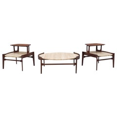 Bertha Schaefer for Singer & Sons Walnut & Travertine Marble Living Table Set