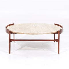 Bertha Schaefer Mid Century Sculpted Travertine and Walnut Coffee Table