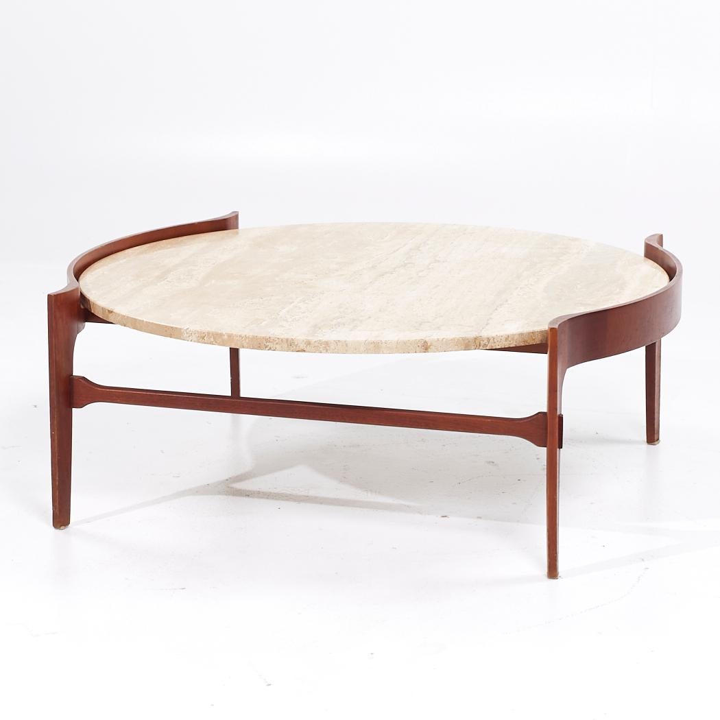 Mid-Century Modern Bertha Schaefer Mid Century Sculpted Travertine and Walnut Coffee Table