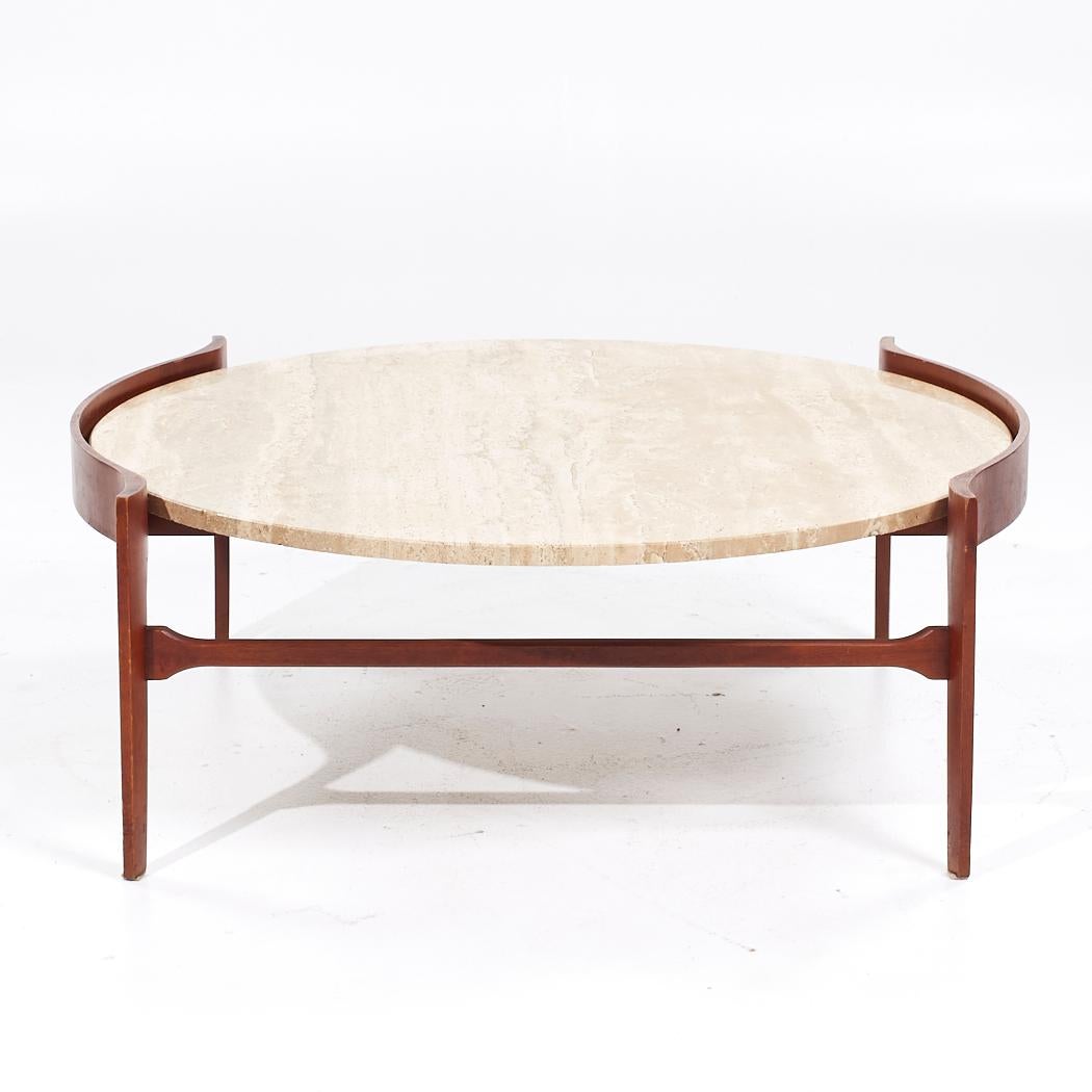 Bertha Schaefer Mid Century Sculpted Travertine and Walnut Coffee Table 1
