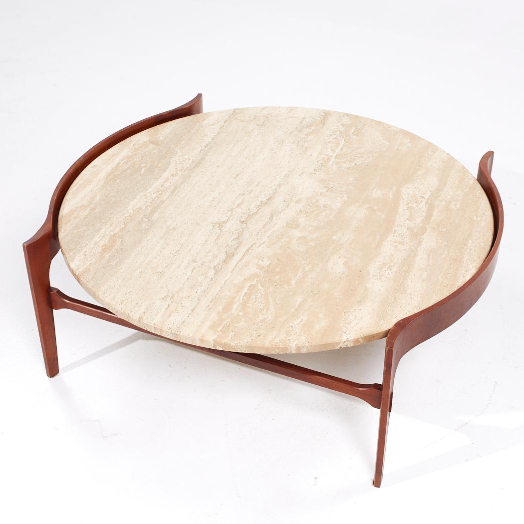 Bertha Schaefer Mid Century Sculpted Travertine and Walnut Coffee Table 3