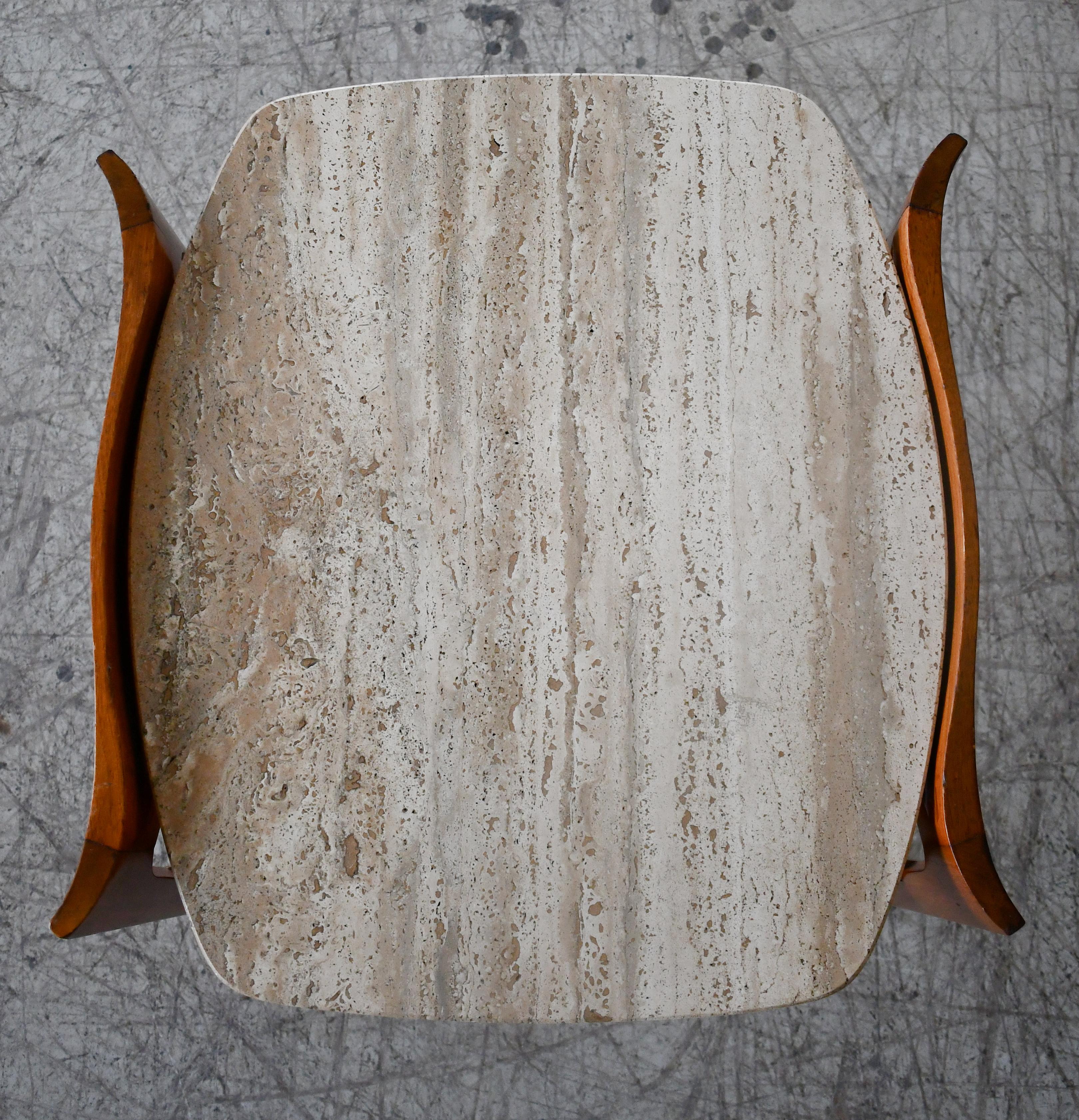 Bertha Schaefer Midcentury End or Side Table in Walnut with Travertine Top 1