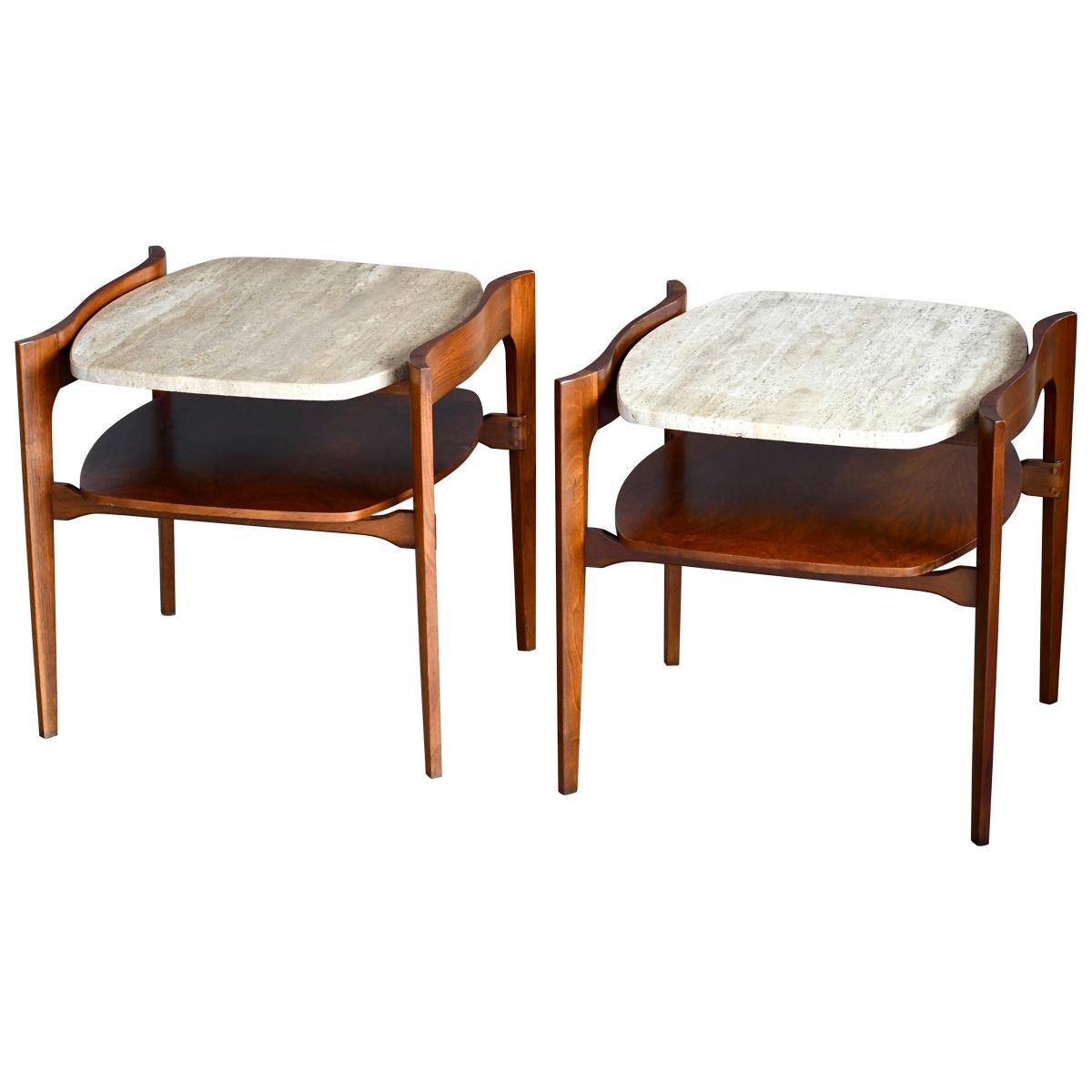 Travertine and Walnut Coffee Table by Bertha Schaefer at 1stDibs