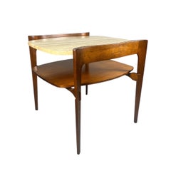 Bertha Schaefer Sculptural Walnut Travertine Side Table