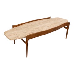 Bertha Schaefer / Singer & Sons Organic Modern Walnut & Travertine Coffee Table