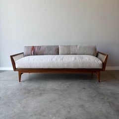 Bertha Schaefer Walnut Sofa by Singer and Sons, Custom Upholstery by Jess Feury