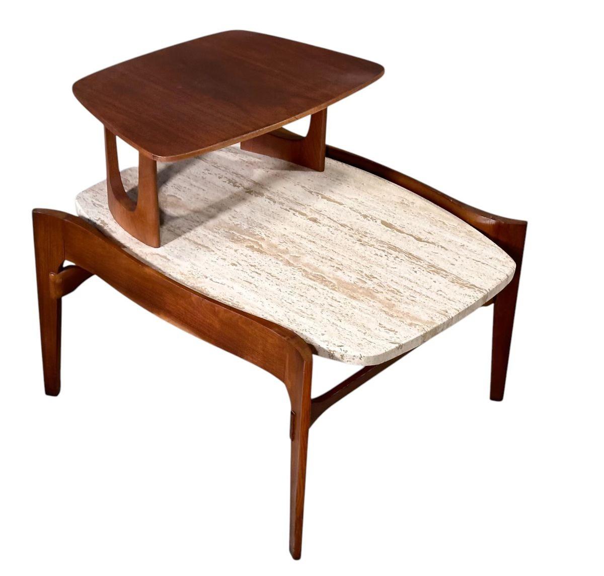 Mid-Century Modern Table d'appoint en noyer et travertin, Bertha Schaefer, 1960 en vente