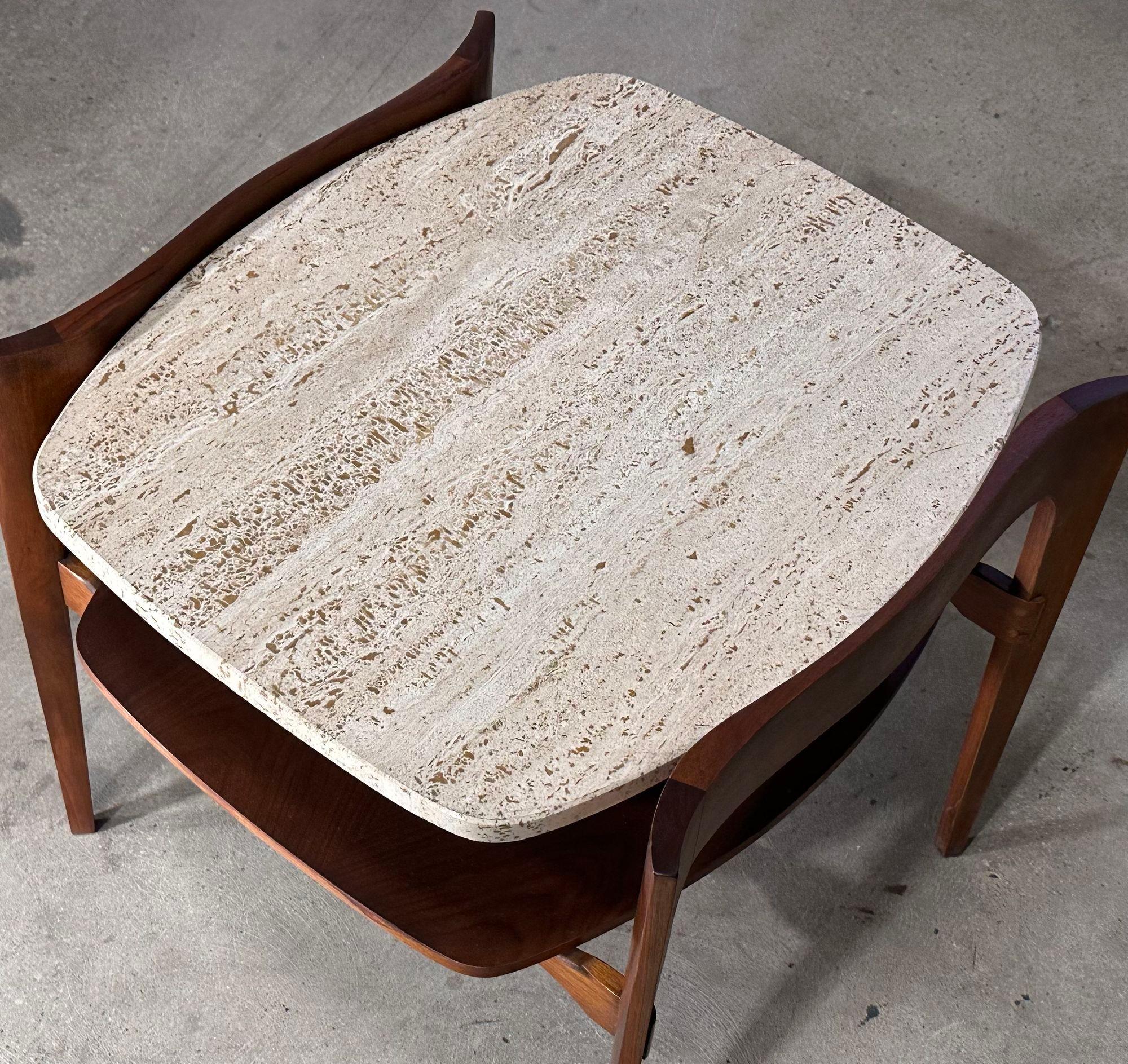 Mid-Century Modern Bertha Schaefer Walnut w/Travertine Side/End Table, 1960 For Sale
