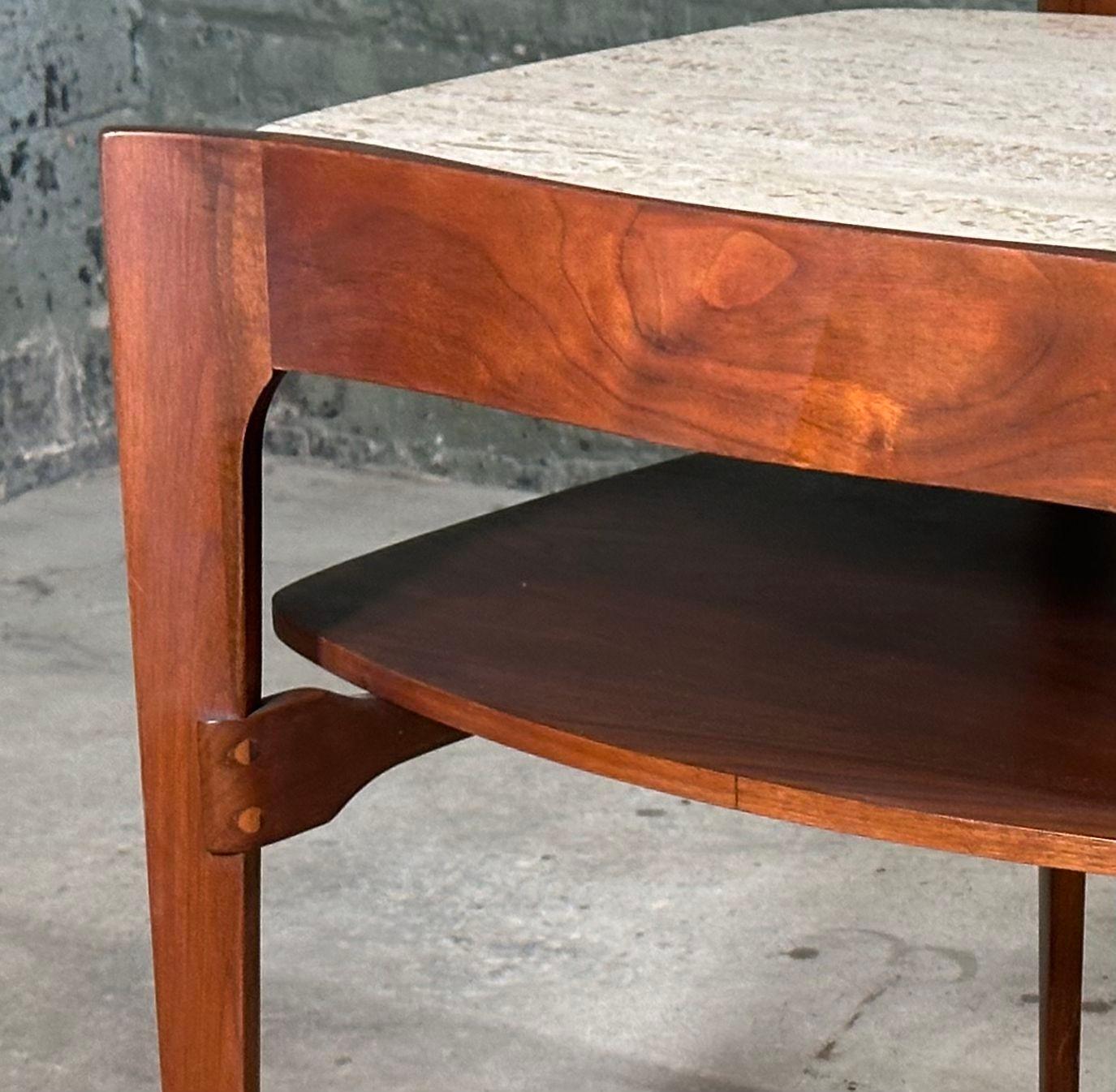 American Bertha Schaefer Walnut w/Travertine Side/End Table, 1960 For Sale