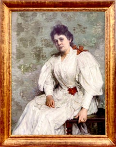 Bertha Wegmann, 1847 - 1926, Dänin, 'Bildnis einer Frau im weißen Kleid'.
