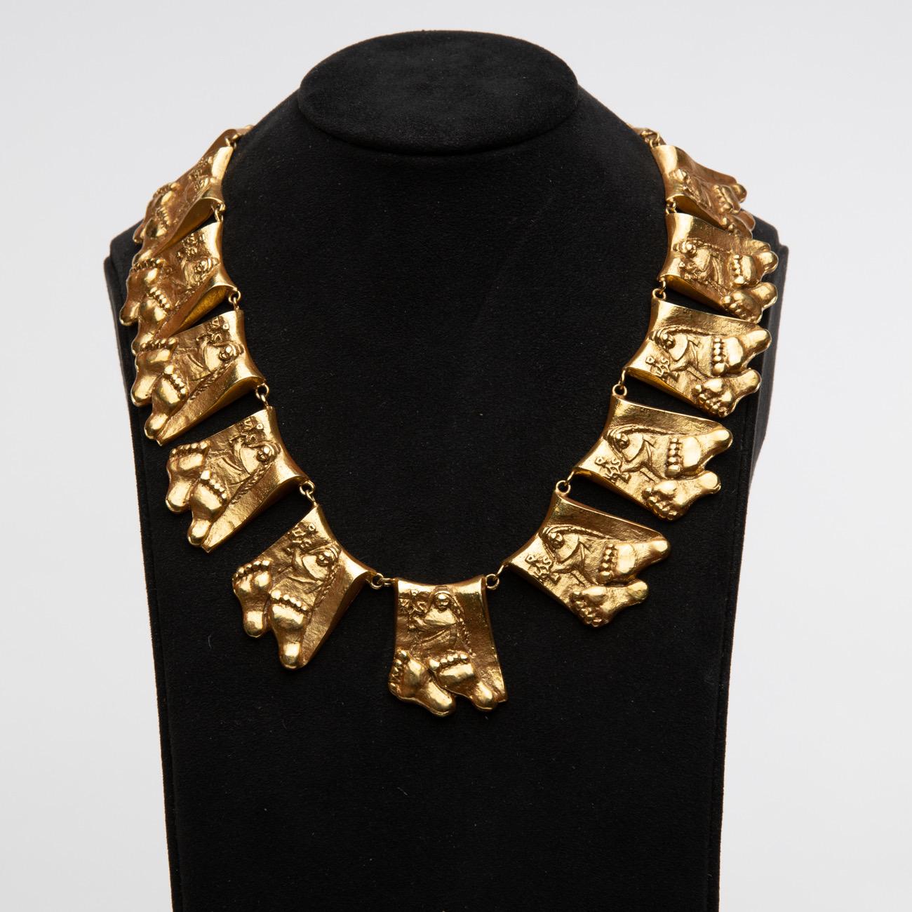 Berthe Aux Grandes Pieds, Gilded Bronze Necklace, Line Vautrin 'France' In Good Condition In Brussels, BE