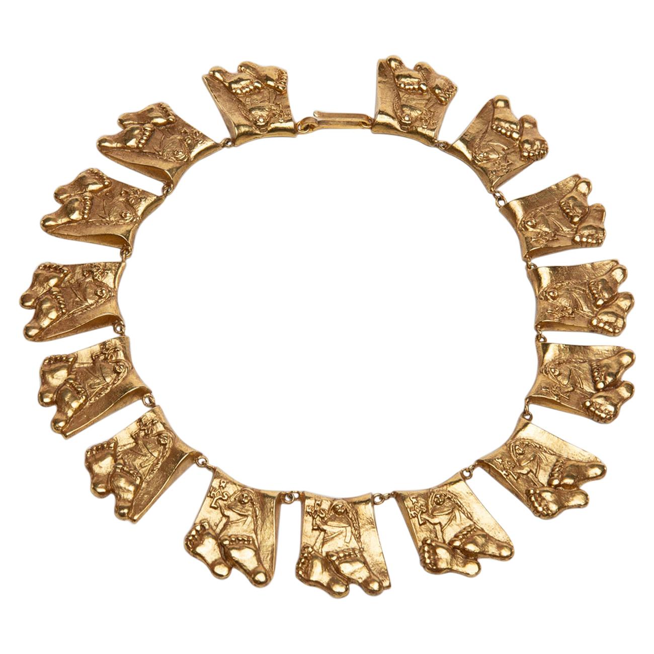 Berthe Aux Grandes Pieds, Gilded Bronze Necklace, Line Vautrin 'France'