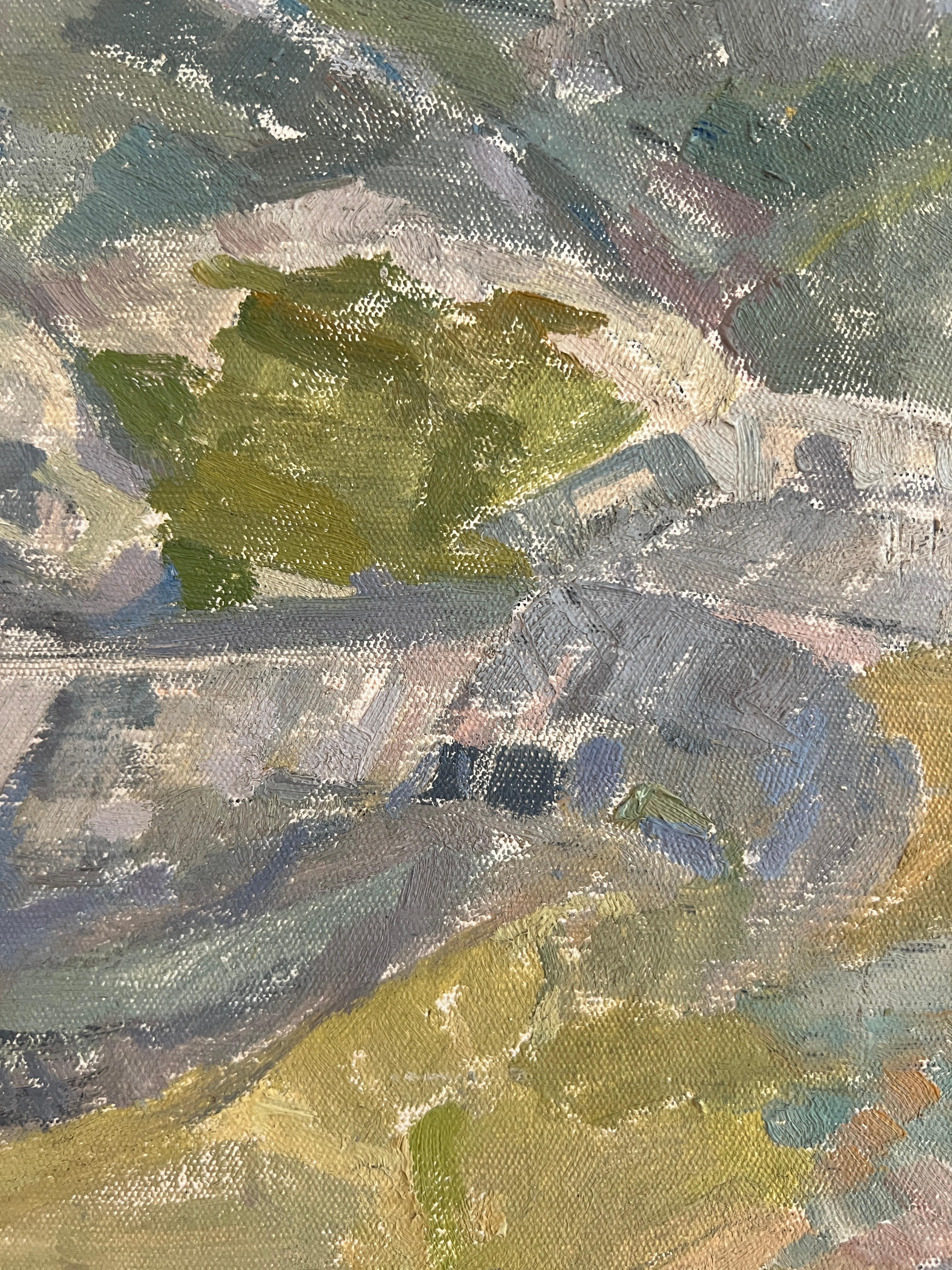 Bergdorf (Braun), Landscape Painting, von Berthe Dubois