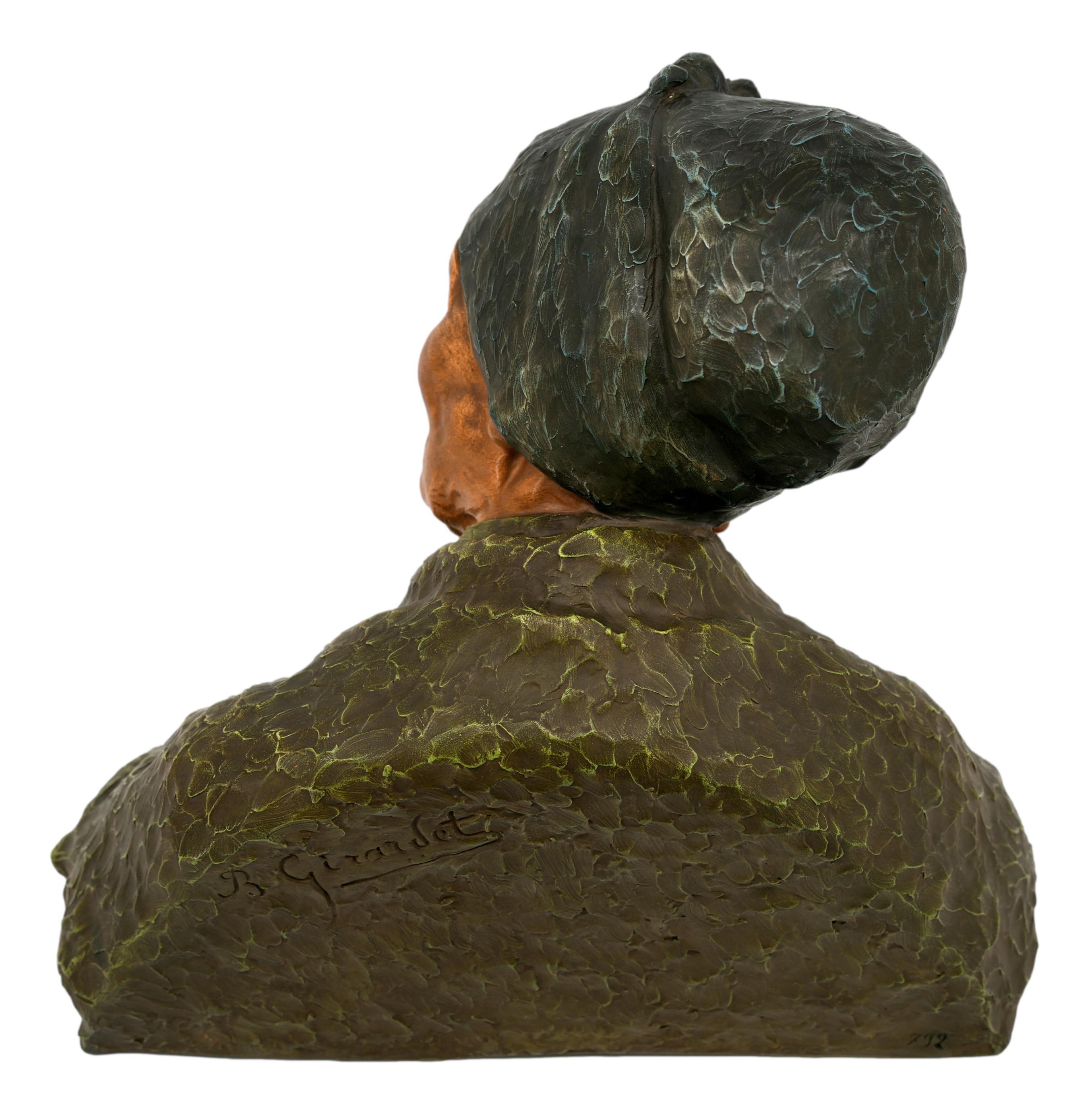 Berthe GIRARDET Old Woman Old Woman Bust Sculpture, ca.1900 For Sale 3
